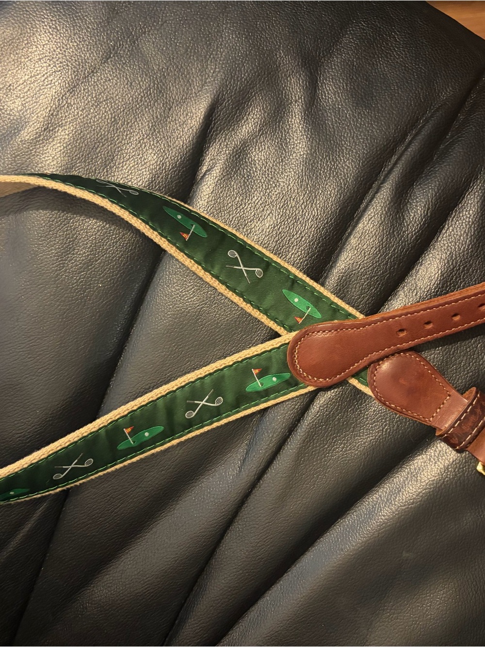 Green Nautical Paddle Golf Strap with Brown Leather Accents